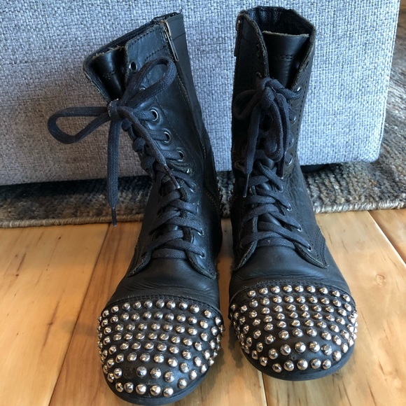 Steve Madden Genuine Leather Studded Combat Boots - Picture 3 of 5